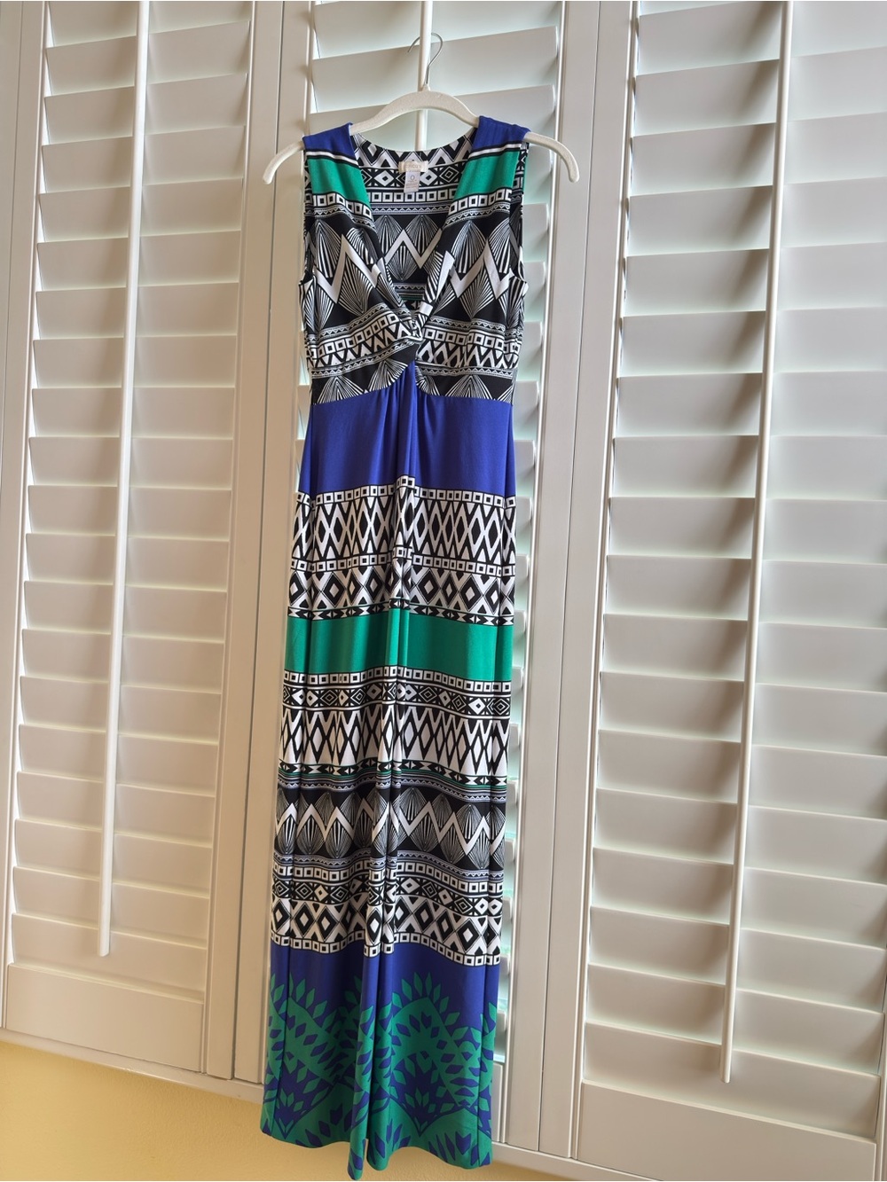 Chico's Blue, Green & Black Geometric Maxi Dress